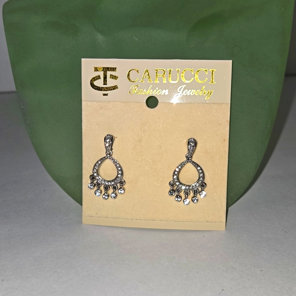 Vintage Carucci Silvertone Rhinestone Pierced Earrings